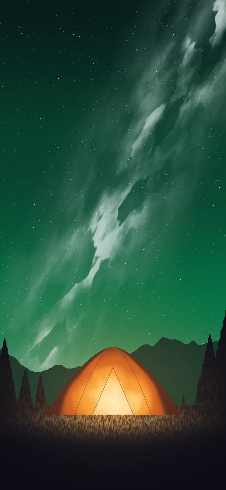 Emerald Camping Tent Under the Milky Way wallpaper for iPhone and Android