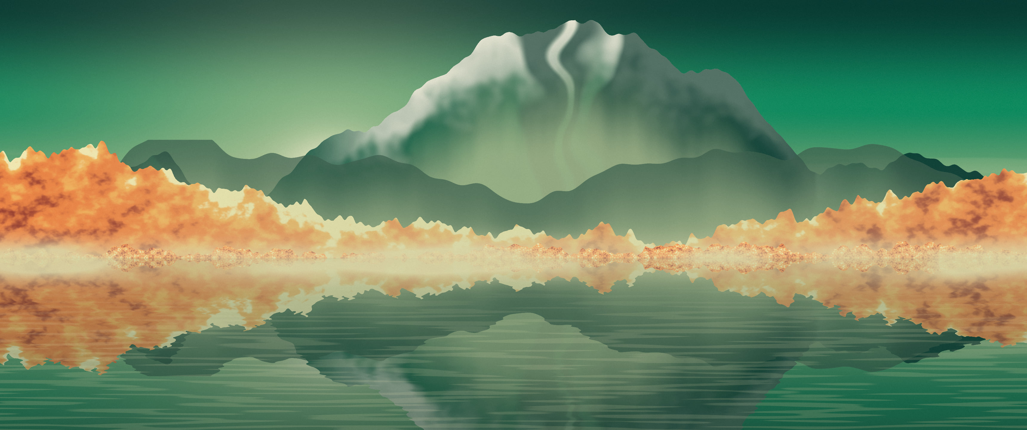Emerald Fall Mountain Lake ultrawide wallpaper, 3440 × 1440