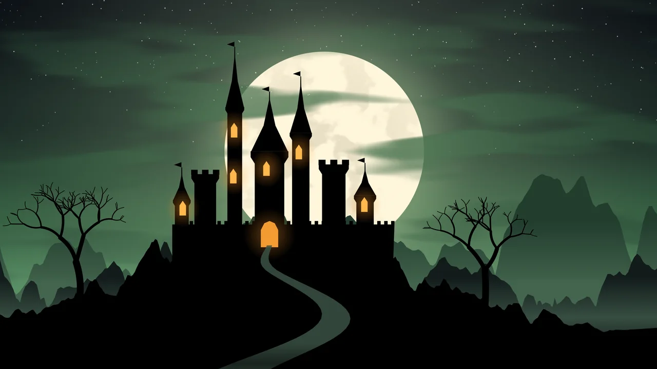Emerald Haunted Castle desktop wallpaper in 4K