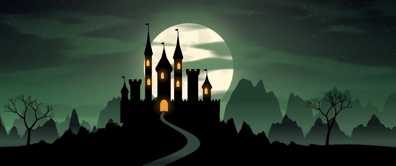 Emerald Haunted Castle ultrawide wallpaper, 3440 × 1440