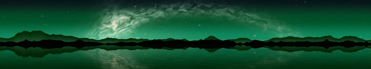 Emerald Milky Way over a Lake triple monitor wallpaper, 7680 × 1440