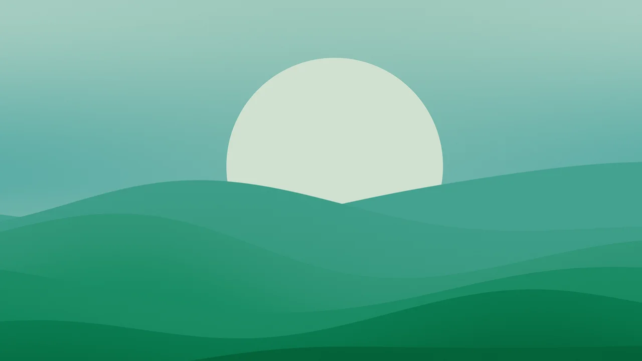 Emerald Minimalist Sunset Hills desktop wallpaper in 4K