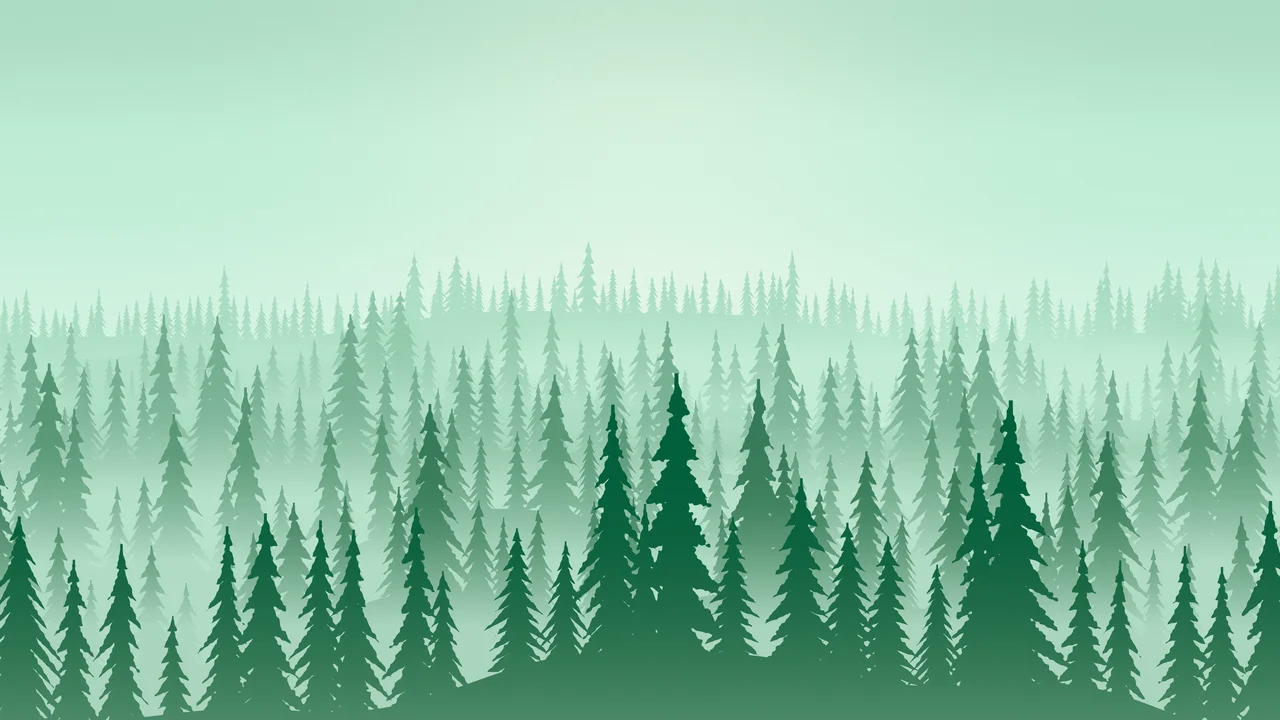 Emerald Misty Pine Forest desktop wallpaper in 4K