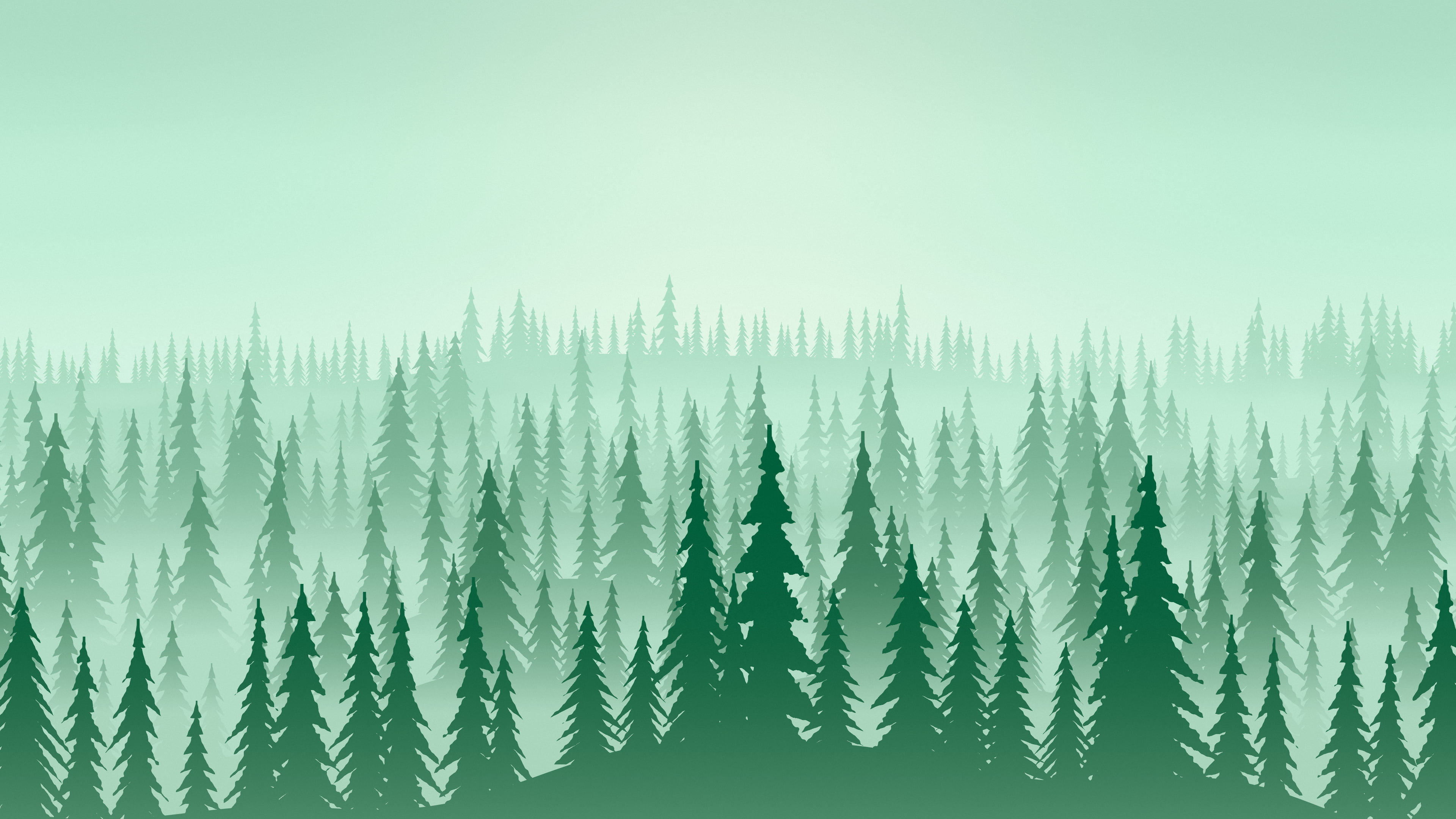 Emerald Misty Pine Forest desktop wallpaper in 4K