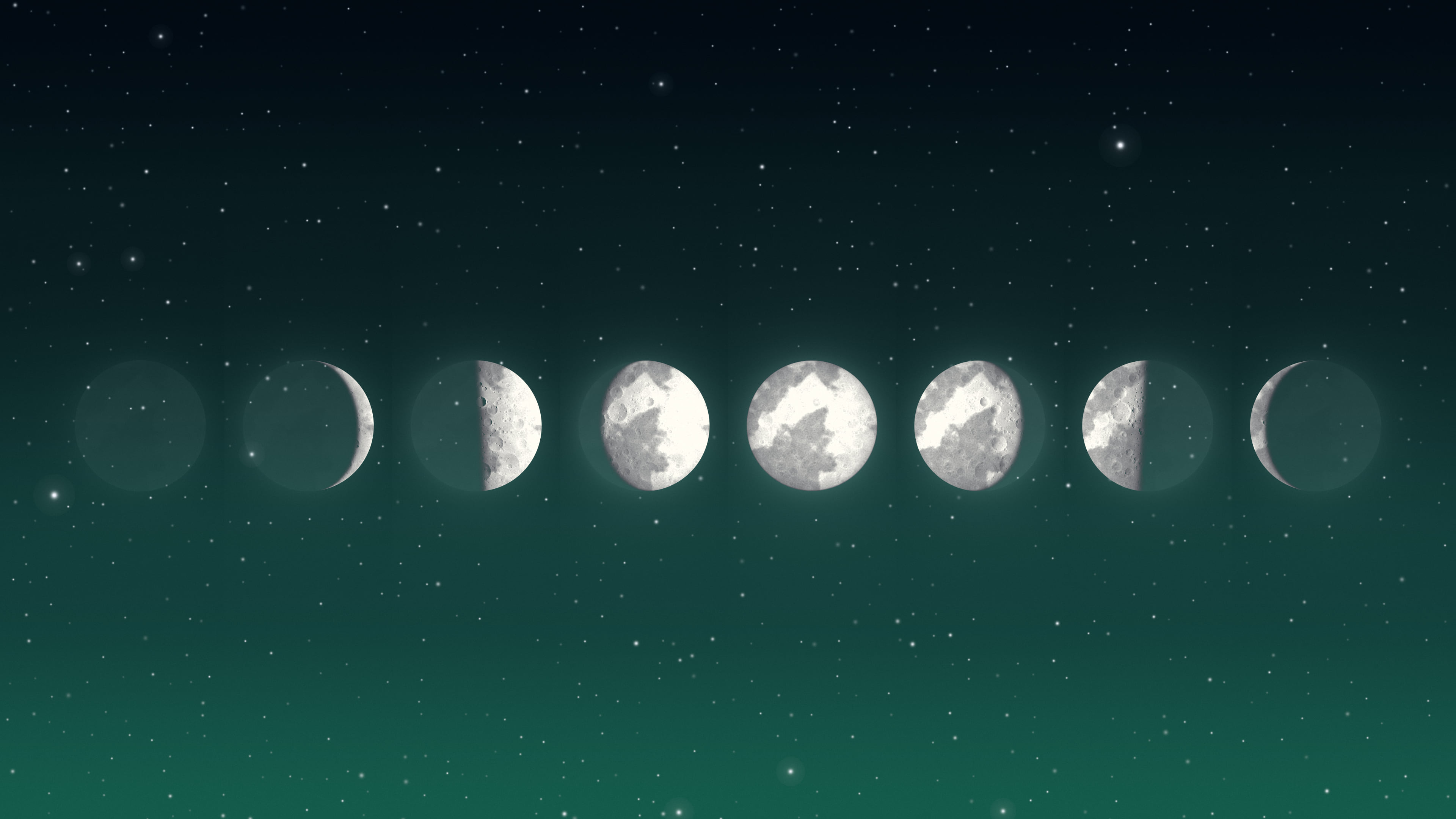 Emerald Moon Phases desktop wallpaper in 4K