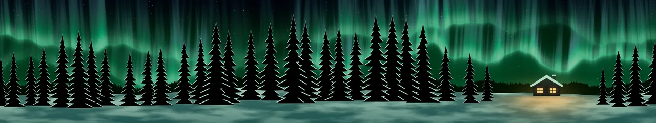 Emerald Northern Lights Cabin triple monitor wallpaper, 7680 × 1440