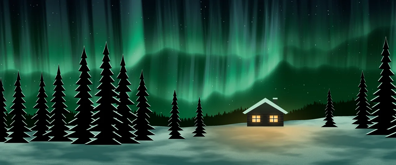 Emerald Northern Lights Cabin ultrawide wallpaper, 3440 × 1440