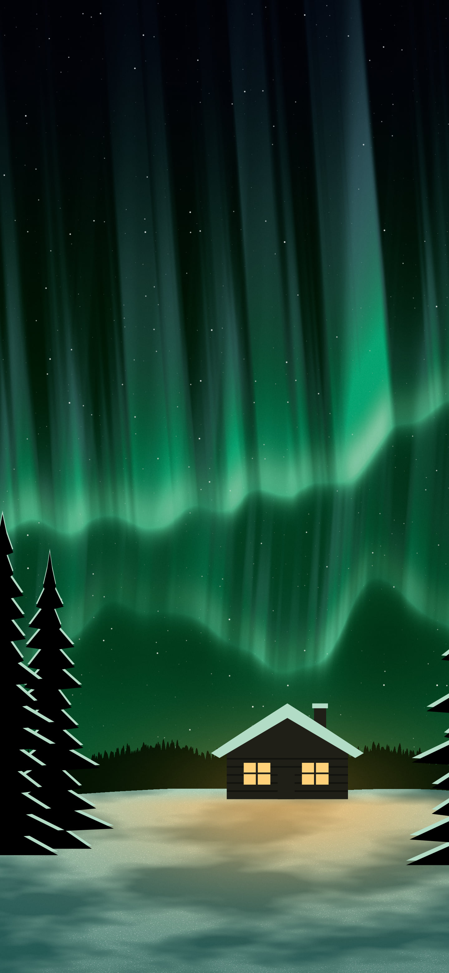 Emerald Northern Lights Cabin wallpaper for iPhone and Android