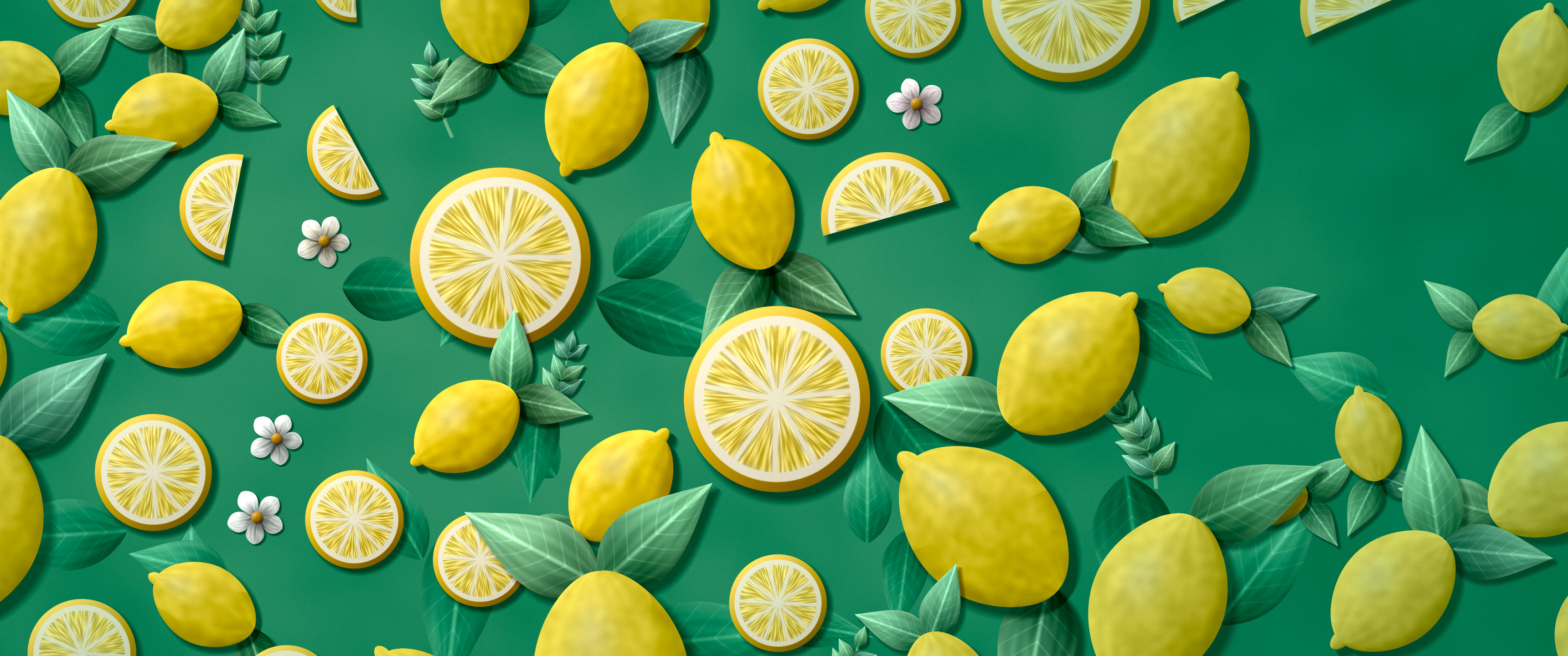 Emerald Paper Lemon Pattern ultrawide wallpaper, 3440 × 1440
