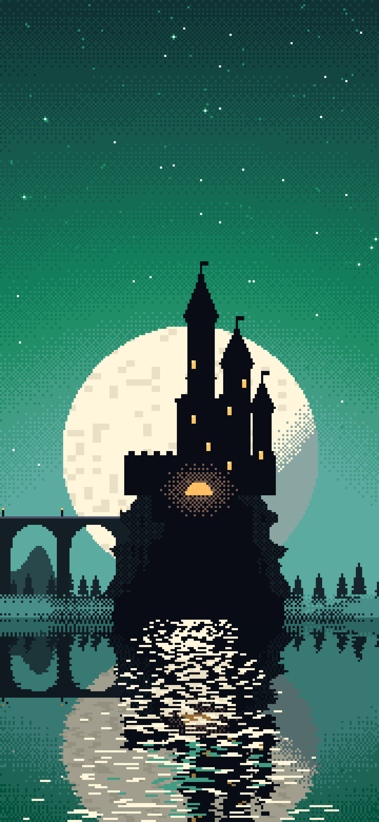 Emerald Pixel Art Castle wallpaper for iPhone and Android
