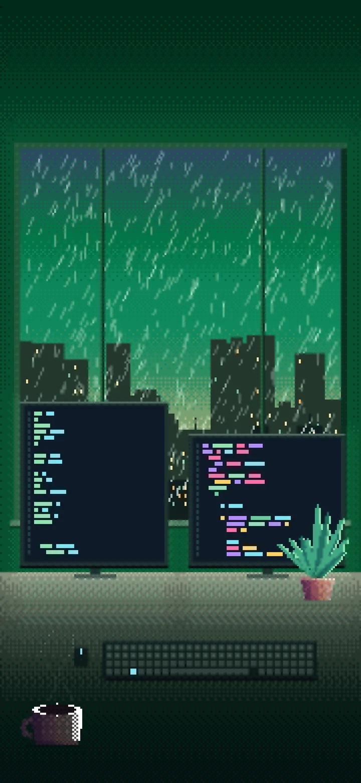 Emerald Pixel Art Coding Desk wallpaper for iPhone and Android