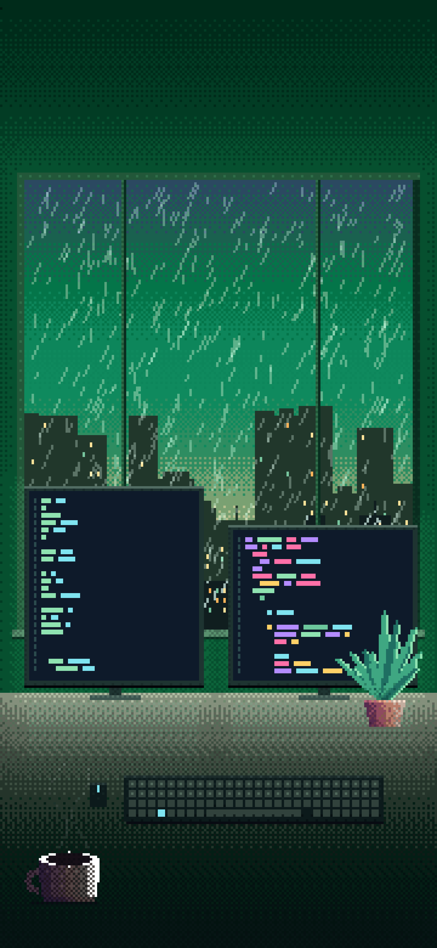 Emerald Pixel Art Coding Desk wallpaper for iPhone and Android