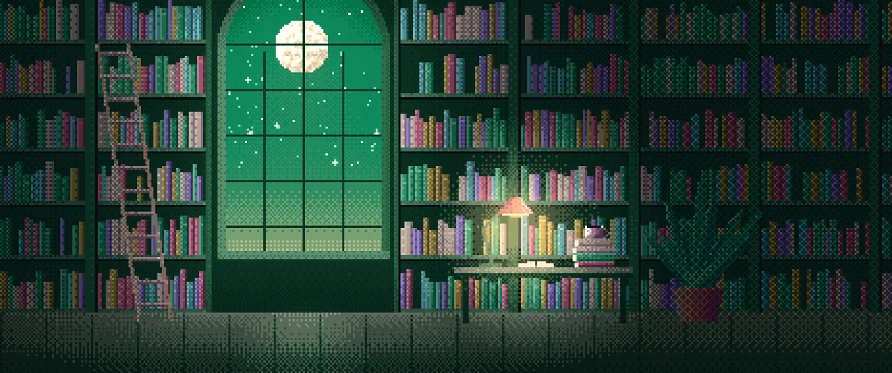 Emerald Pixel Art Library ultrawide wallpaper, 3440 × 1440