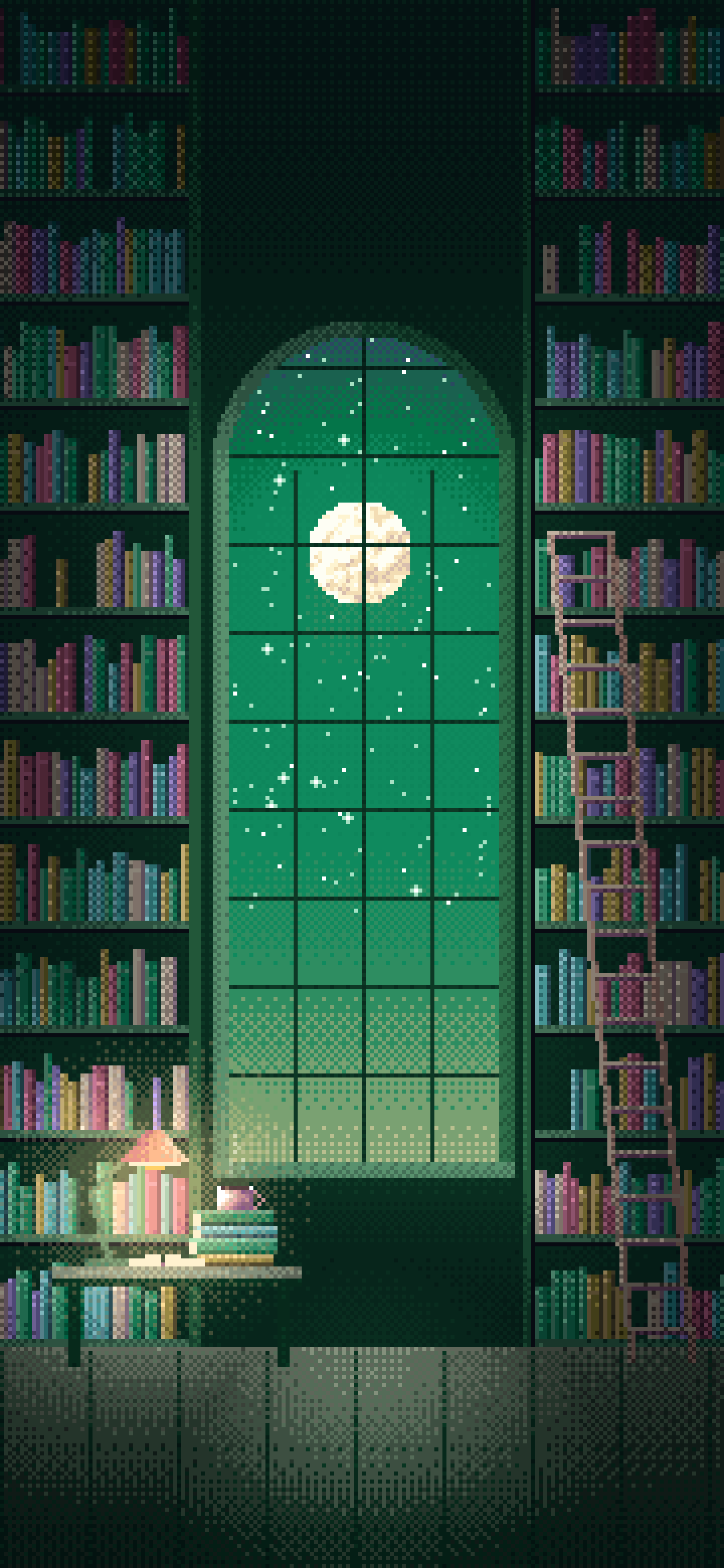 Emerald Pixel Art Library wallpaper for iPhone and Android