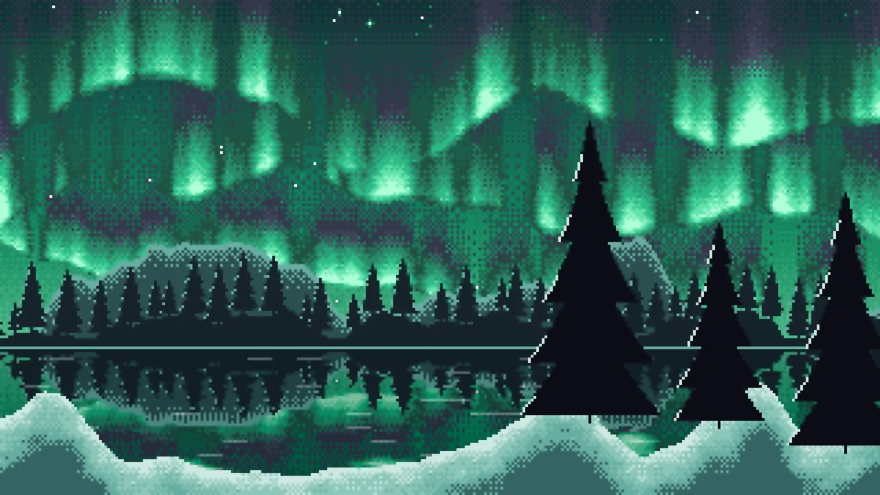 Emerald Pixel Art Northern Lights desktop wallpaper in 4K