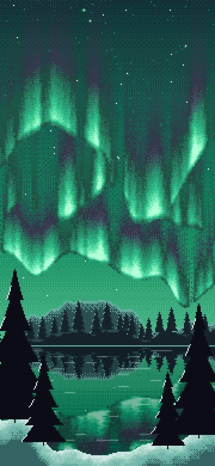Emerald Pixel Art Northern Lights wallpaper for iPhone and Android