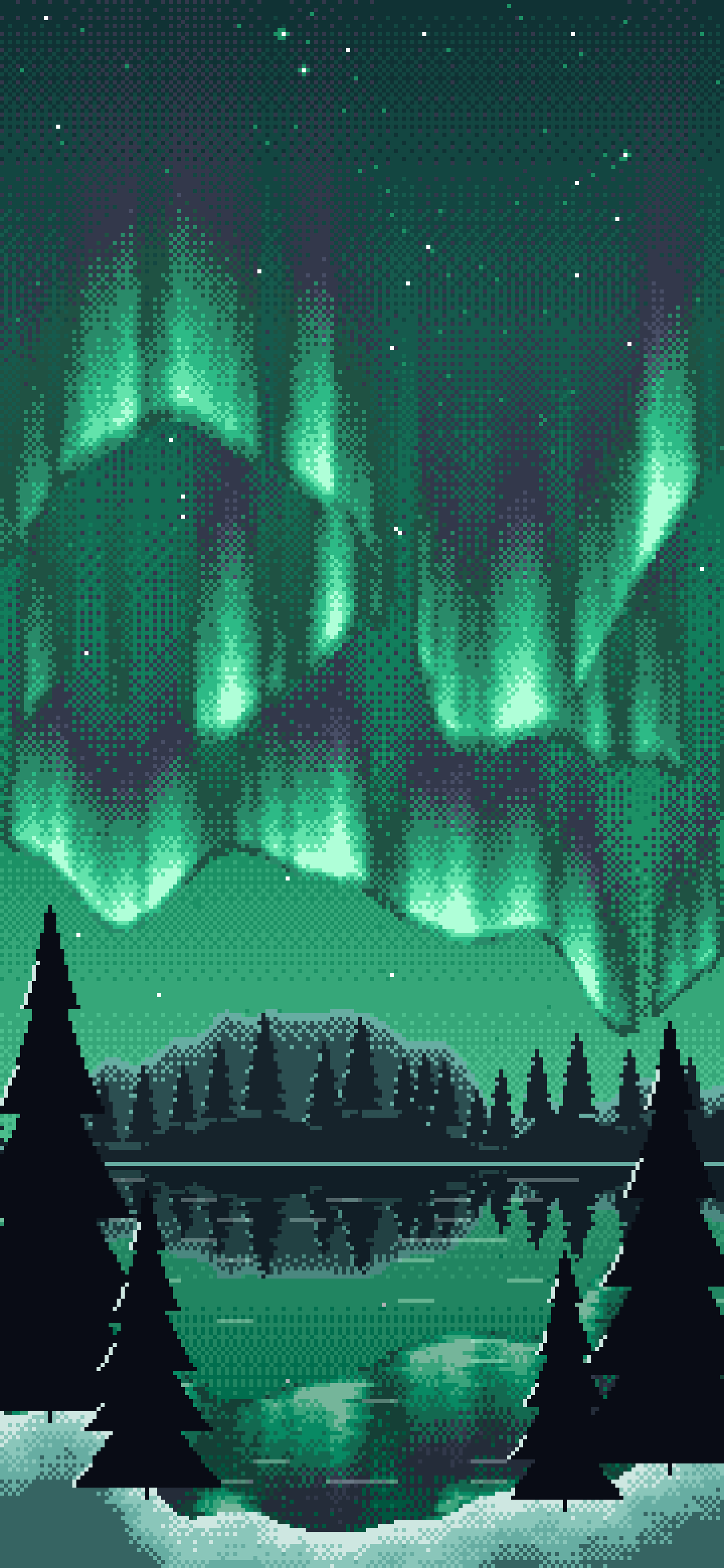 Emerald Pixel Art Northern Lights wallpaper for iPhone and Android
