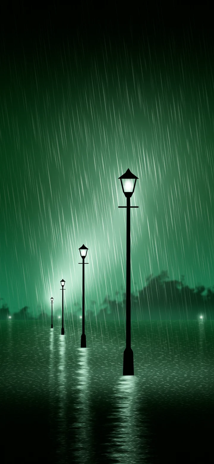 Emerald Rainy Street Lamp wallpaper for iPhone and Android