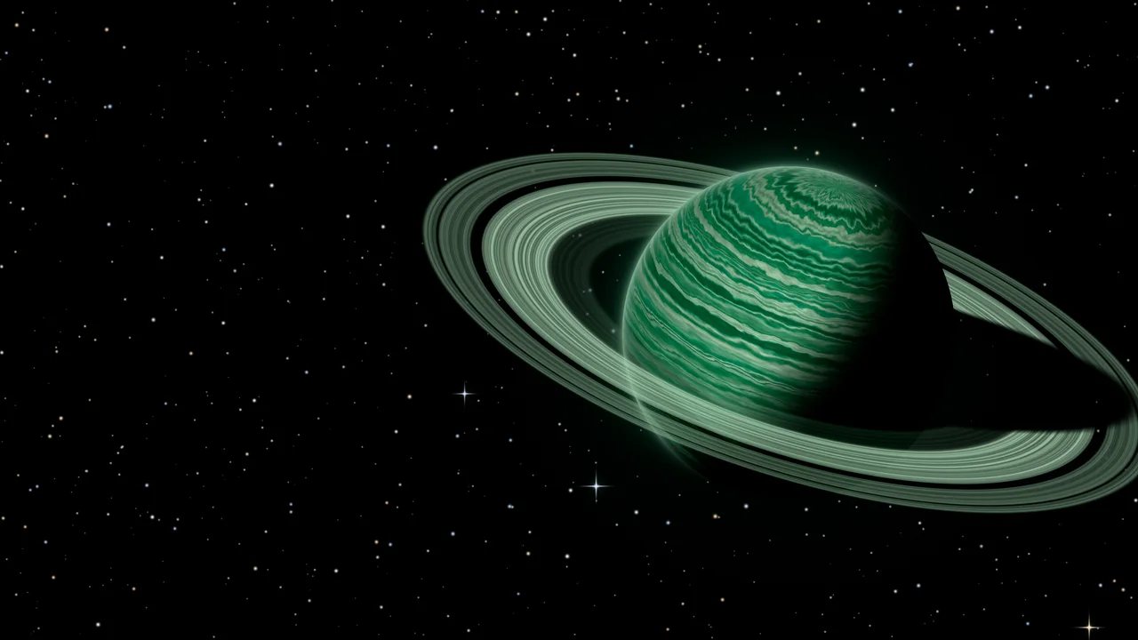Emerald Ringed Saturn desktop wallpaper in 4K