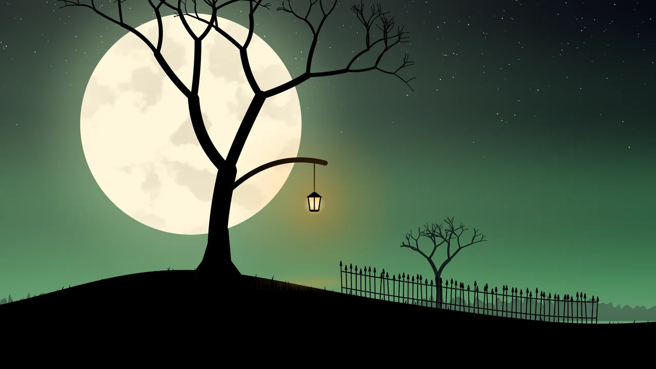 Emerald Spooky Tree and Moon desktop wallpaper in 4K