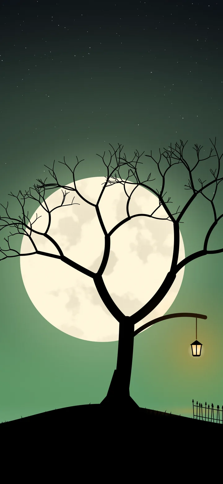Emerald Spooky Tree and Moon wallpaper for iPhone and Android