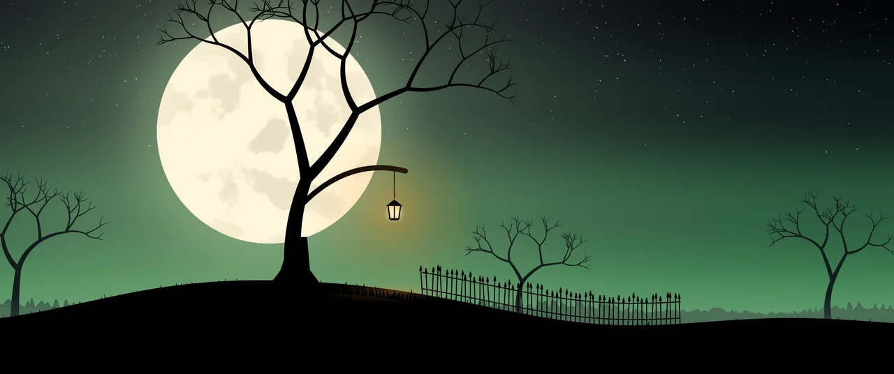 Emerald Spooky Tree and Moon ultrawide wallpaper, 3440 × 1440