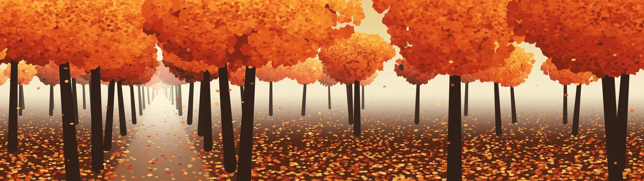 Gold Autumn Path dual monitor wallpaper, 7680 × 2160