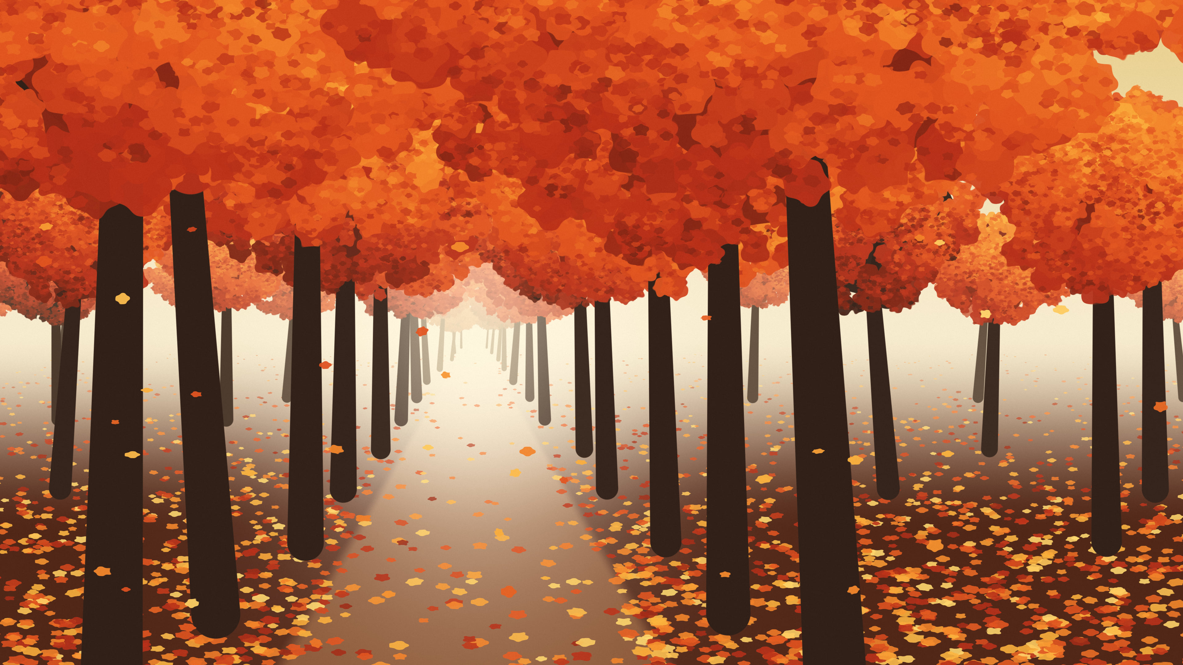 Gold Autumn Path desktop wallpaper in 4K
