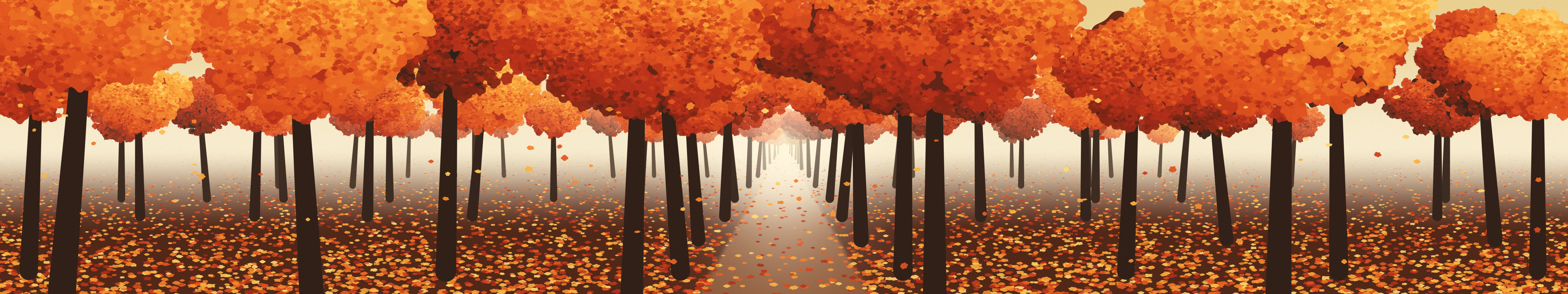 Gold Autumn Path triple monitor wallpaper, 7680 × 1440