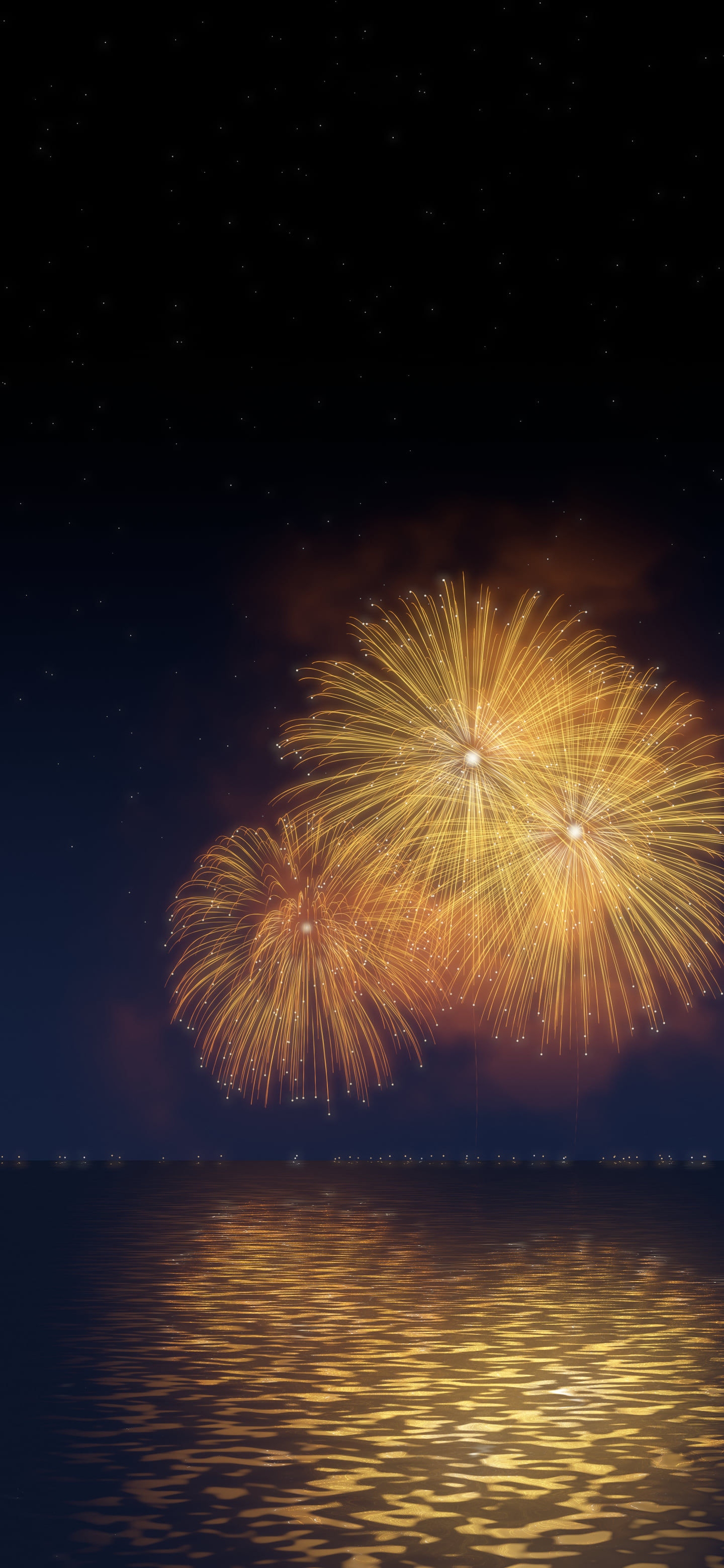 Gold Fireworks Over Water wallpaper for iPhone and Android