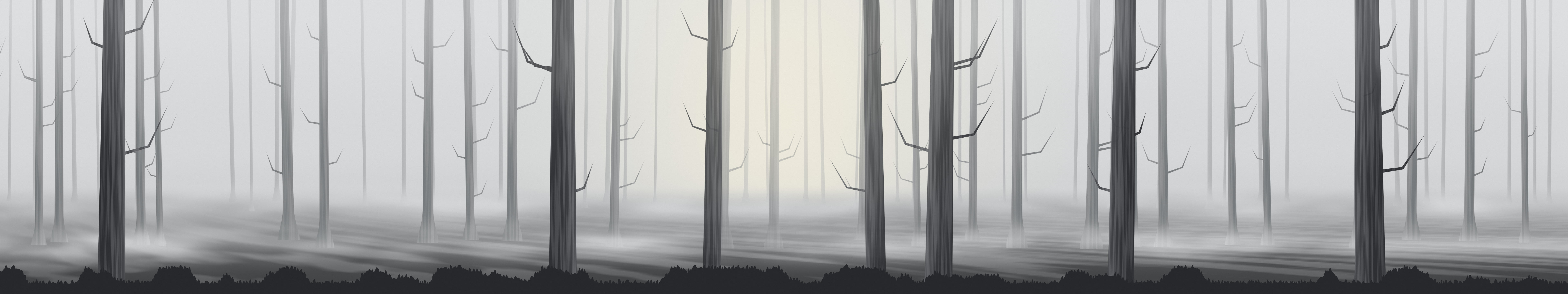 Gray Forest Trees triple monitor wallpaper, 7680 × 1440