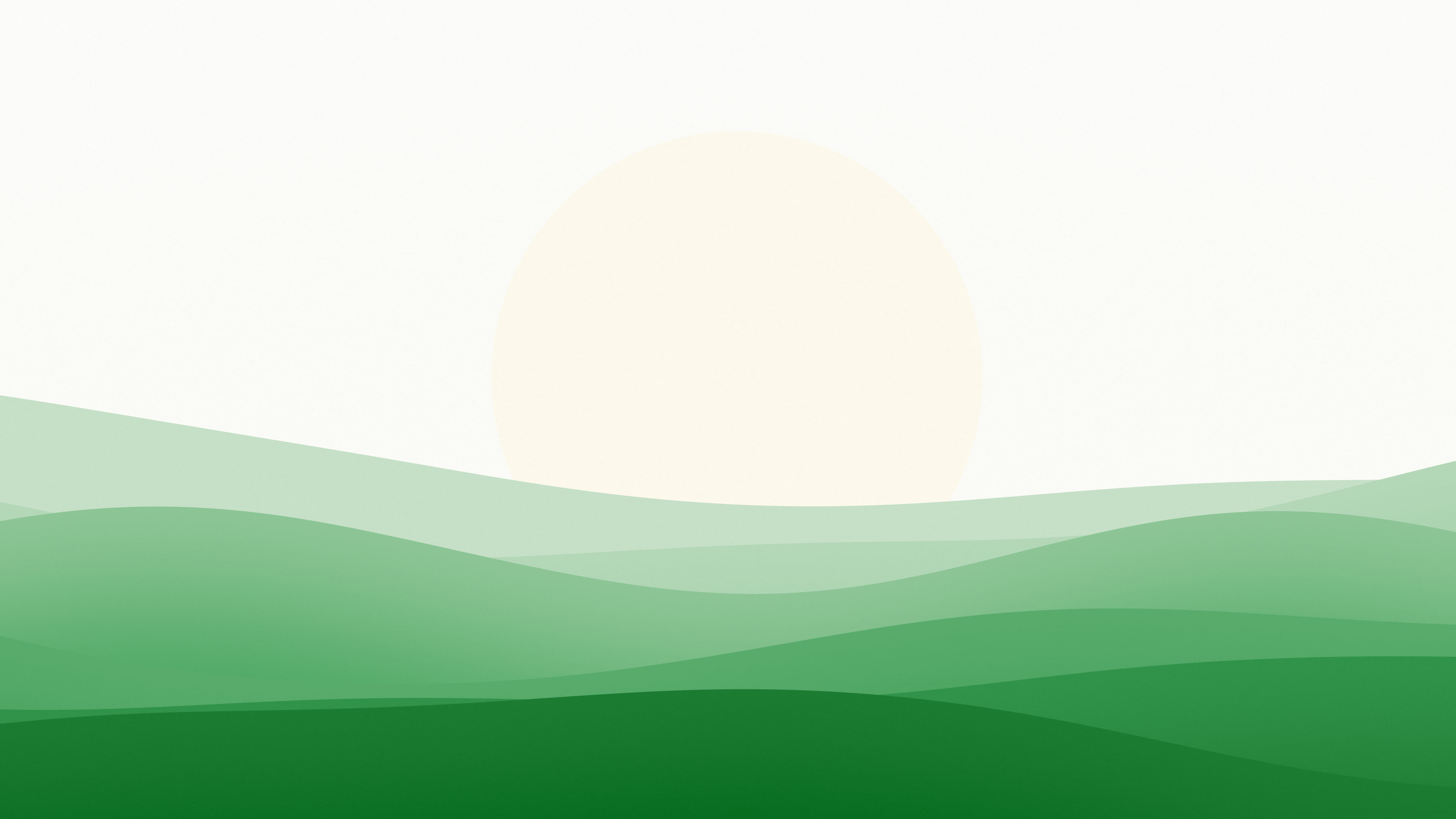 Green and White Minimalist Sunset Hills desktop wallpaper in 4K