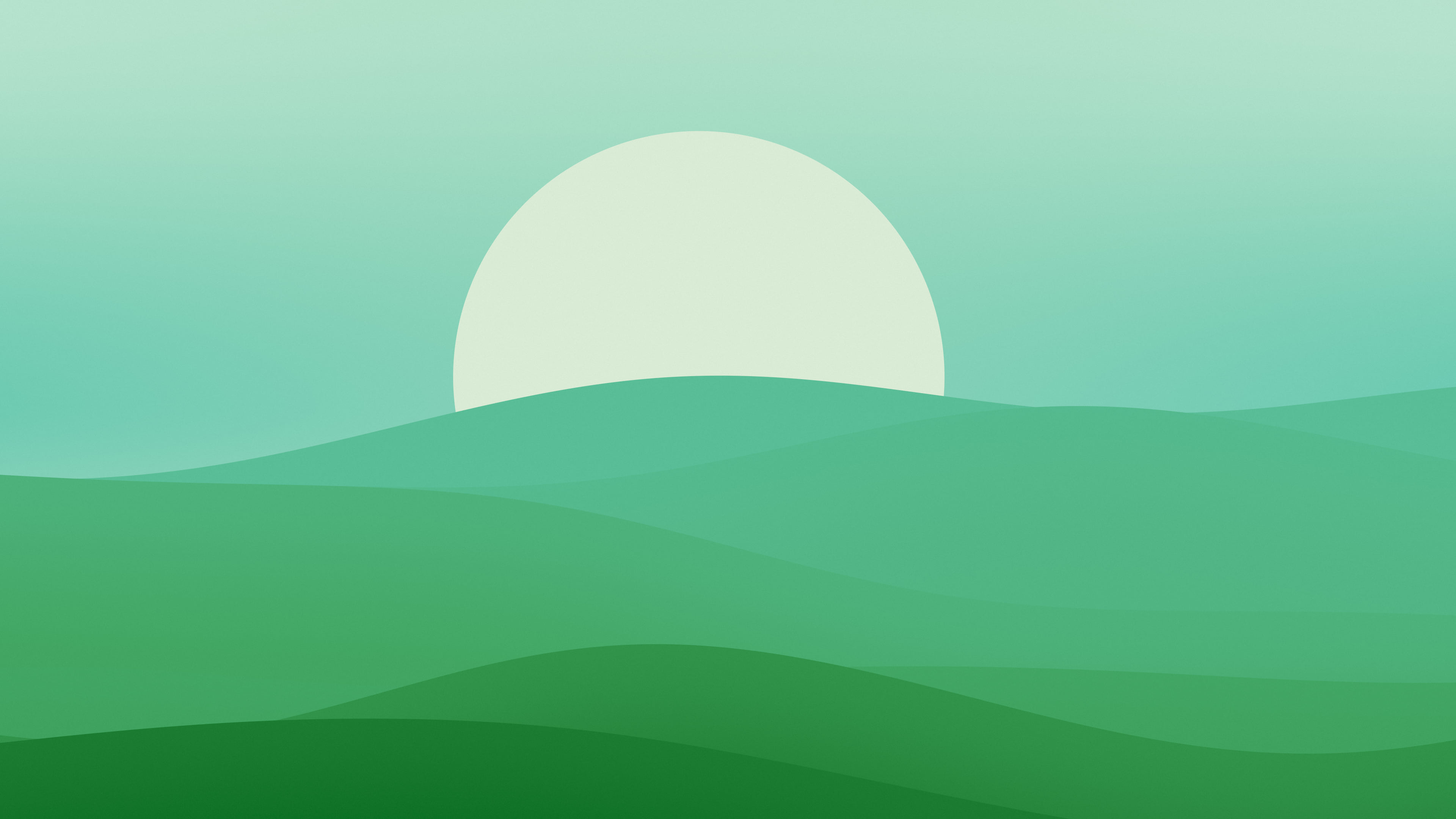 Green Minimalist Sunset Hills desktop wallpaper in 4K