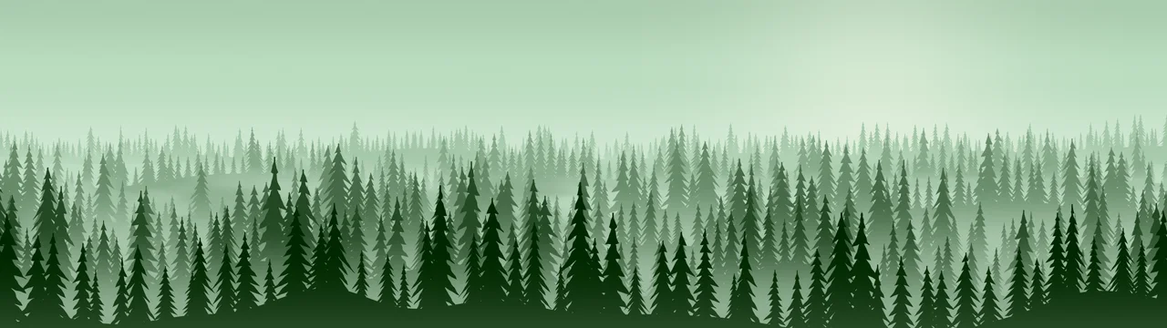 Green Misty Pine Forest dual monitor wallpaper, 7680 × 2160
