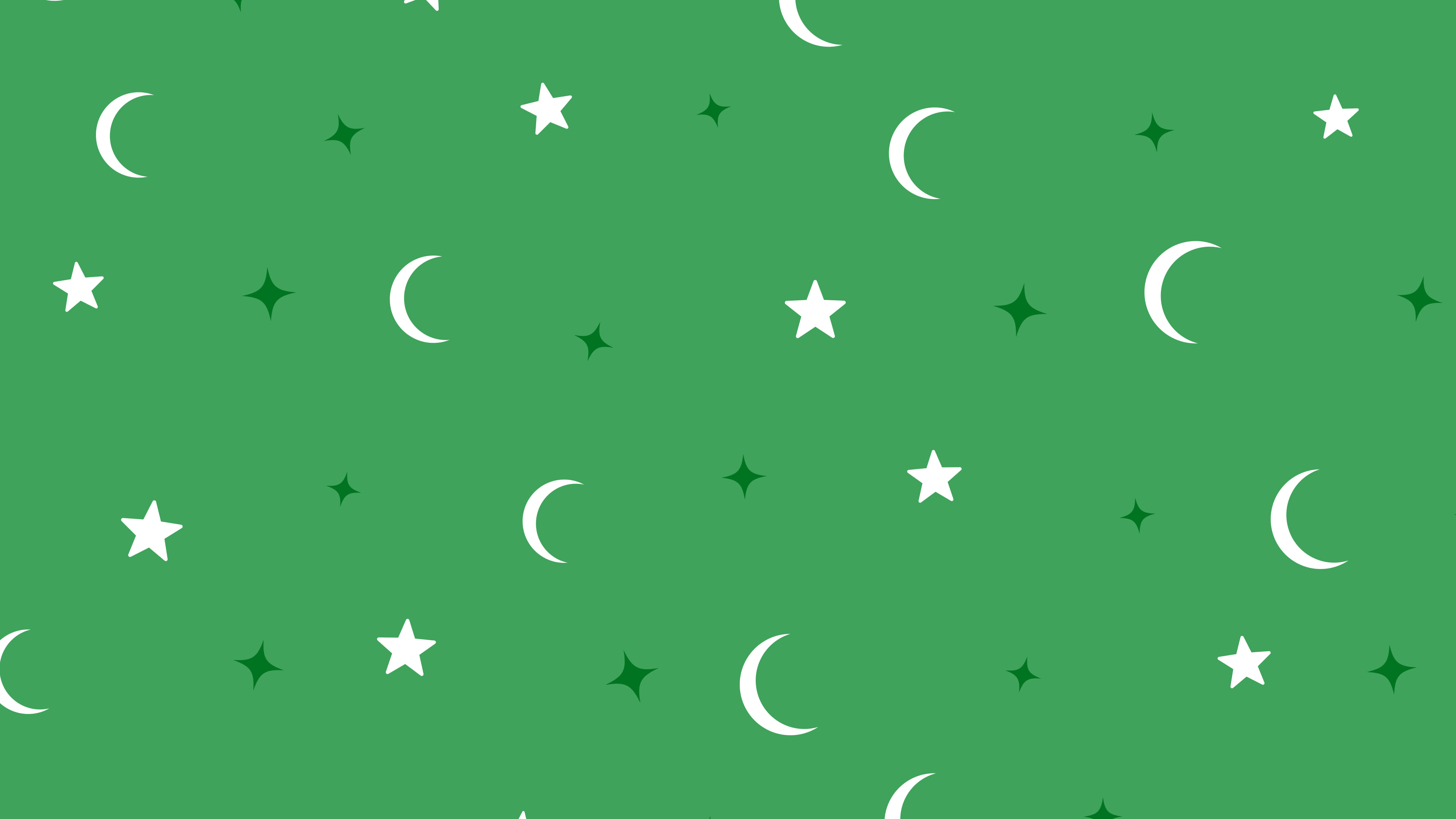 Green Moon and Stars Pattern desktop wallpaper in 4K