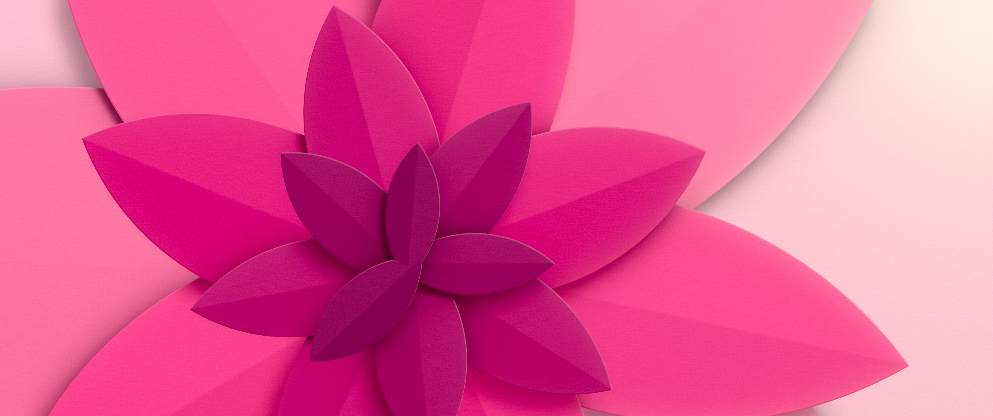 Hot Pink 3D Paper Cut Abstract Petals ultrawide wallpaper, 3440 × 1440