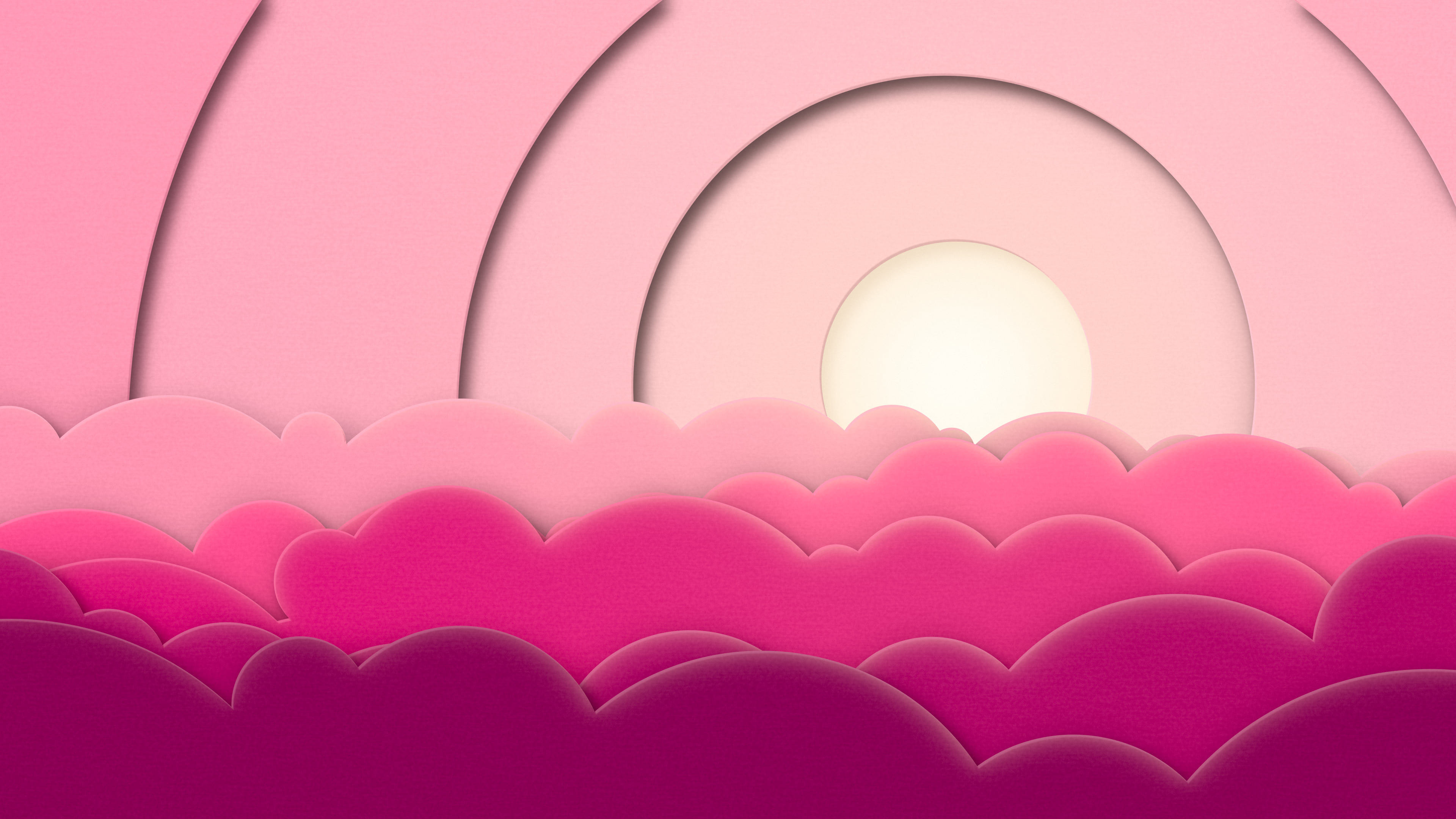 Hot Pink 3D Paper Cut Clouds desktop wallpaper in 4K