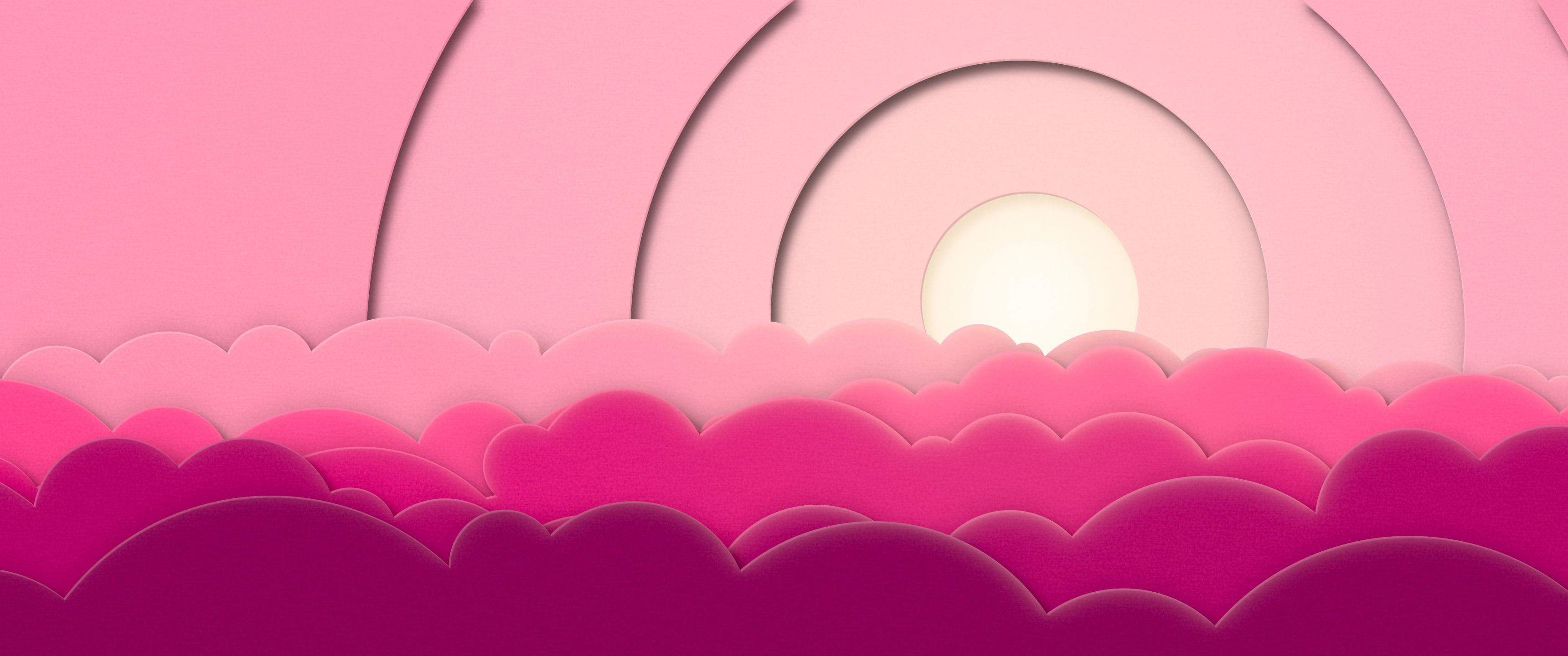 Hot Pink 3D Paper Cut Clouds ultrawide wallpaper, 3440 × 1440