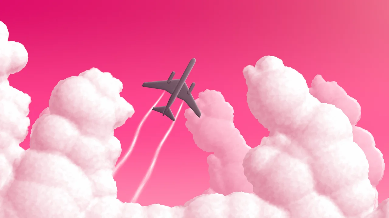 Hot Pink Airplane in the Clouds desktop wallpaper in 4K