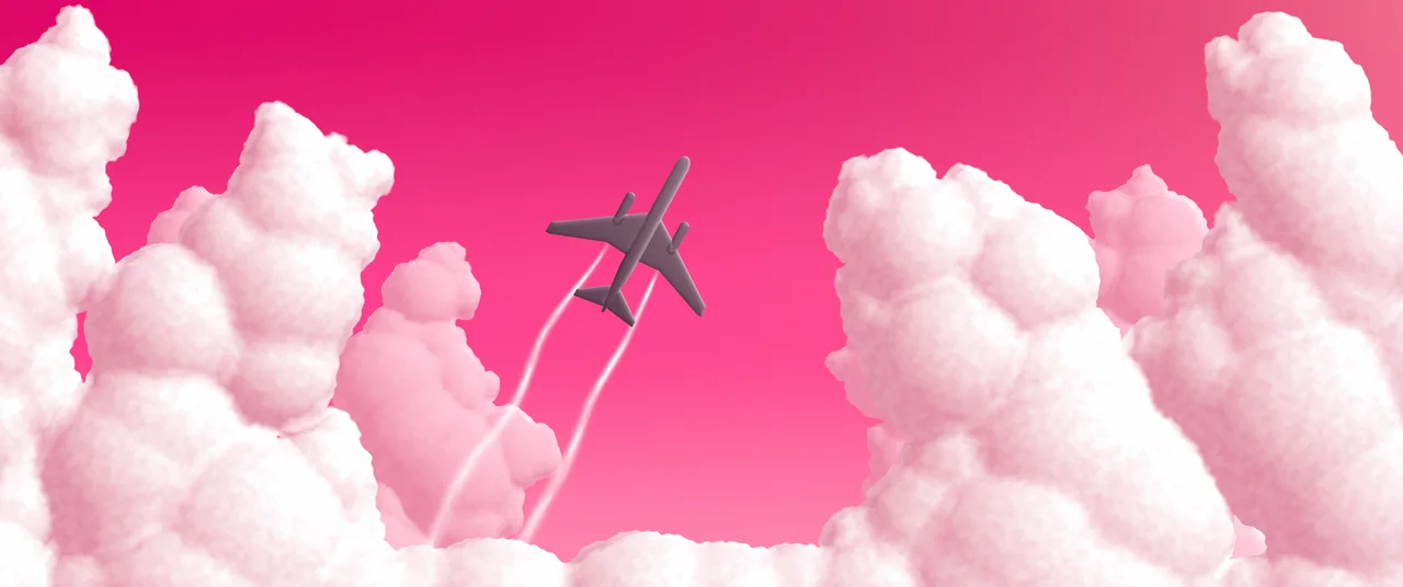 Hot Pink Airplane in the Clouds ultrawide wallpaper, 3440 × 1440