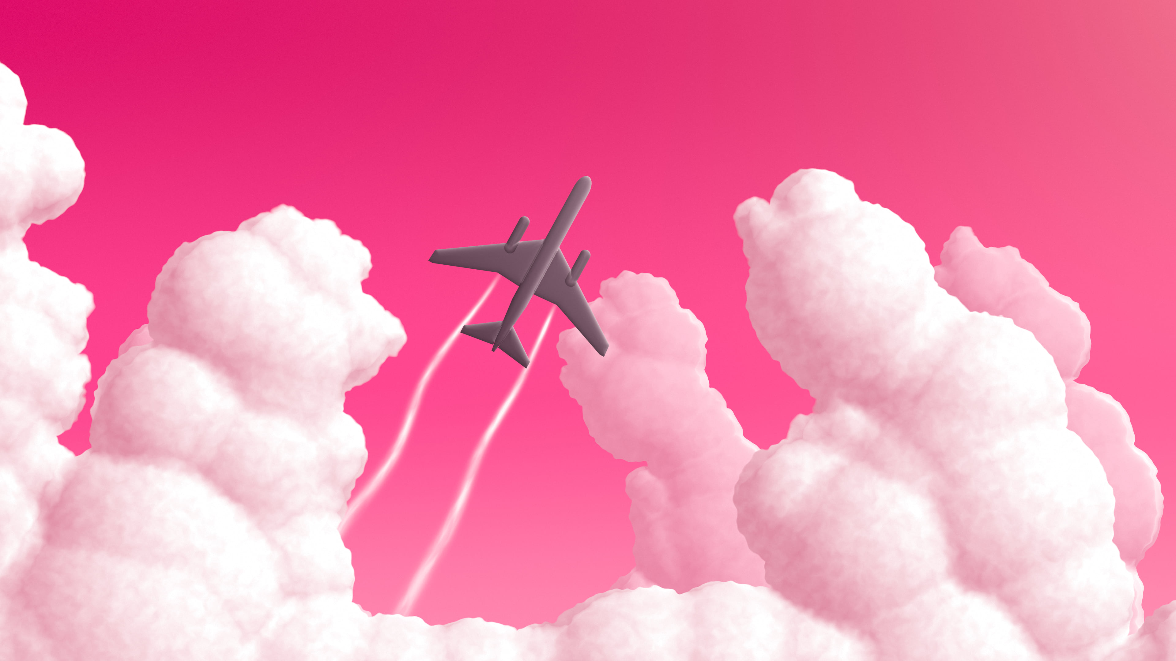 Hot Pink Airplane in the Clouds desktop wallpaper in 4K