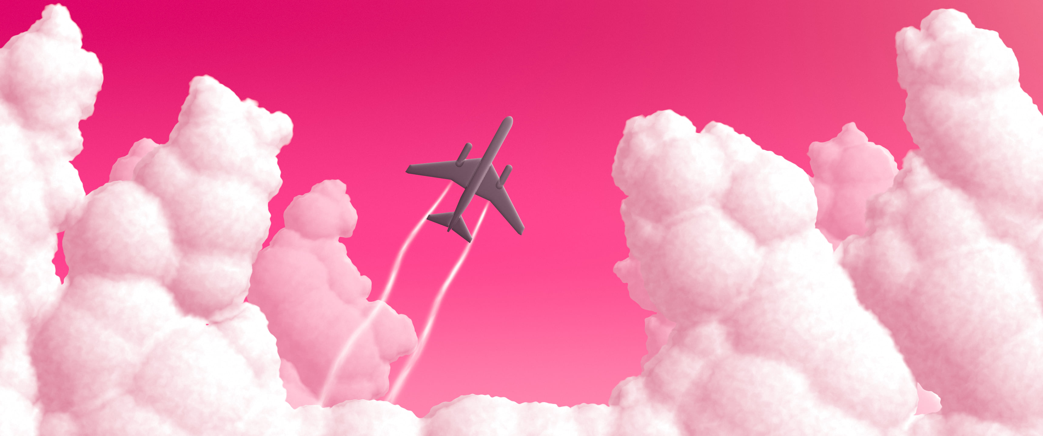 Hot Pink Airplane in the Clouds ultrawide wallpaper, 3440 × 1440