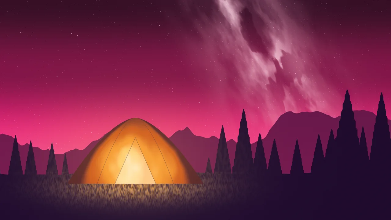 Hot Pink Camping Tent Under the Milky Way desktop wallpaper in 4K