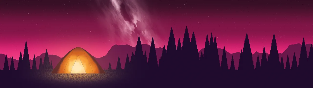 Hot Pink Camping Tent Under the Milky Way dual monitor wallpaper, 7680 × 2160