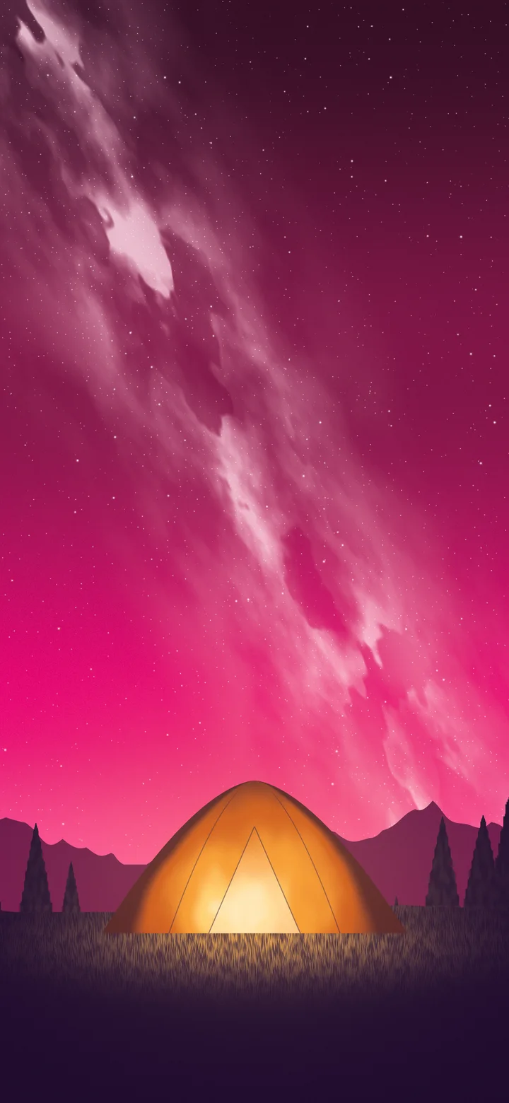 Hot Pink Camping Tent Under the Milky Way wallpaper for iPhone and Android