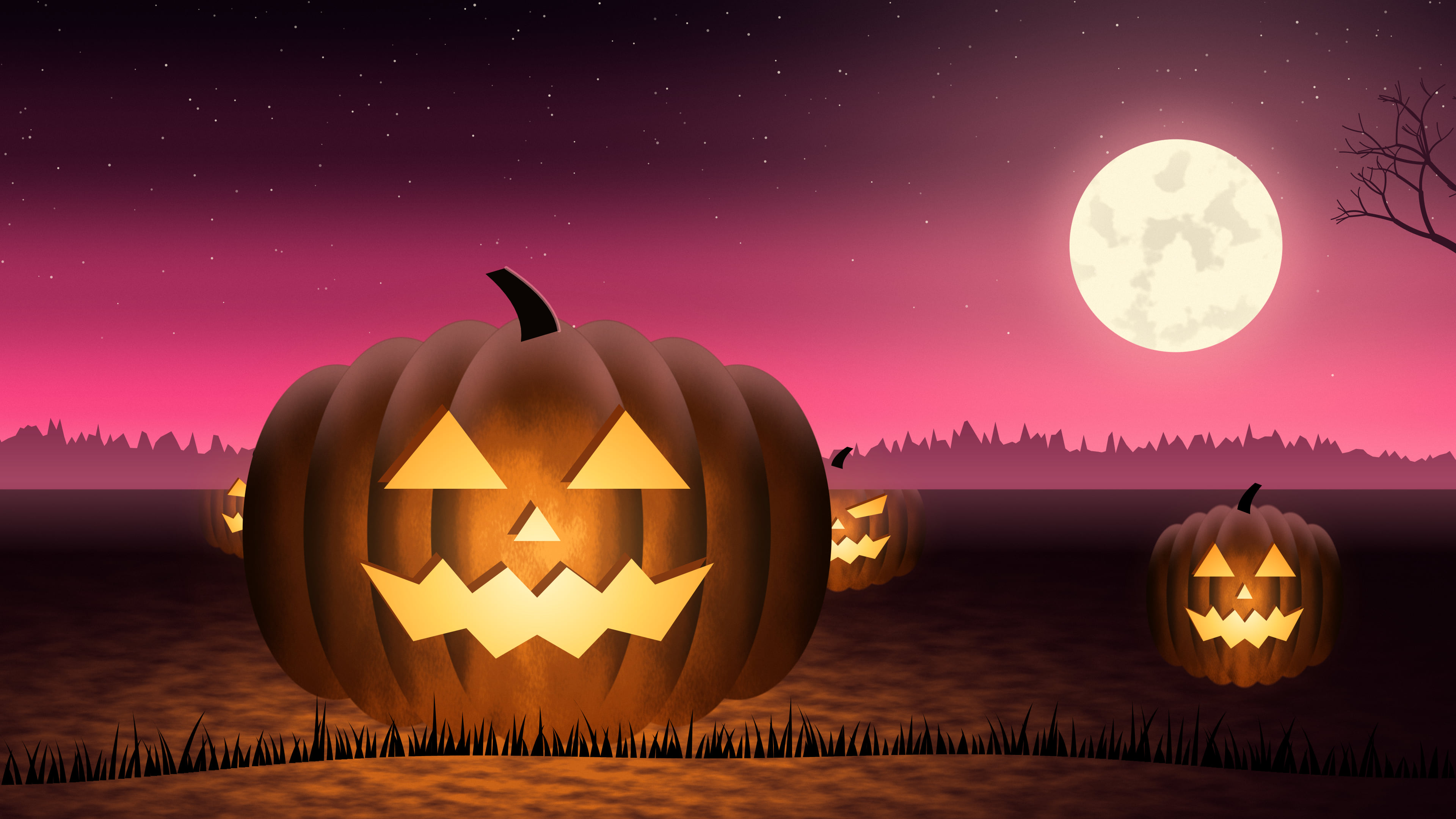 Hot Pink Carved Jack O Lantern desktop wallpaper in 4K