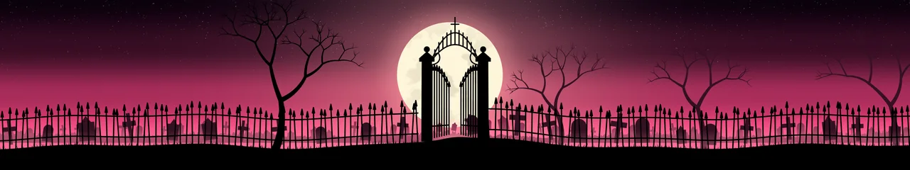 Hot Pink Cemetery Gate triple monitor wallpaper, 7680 × 1440
