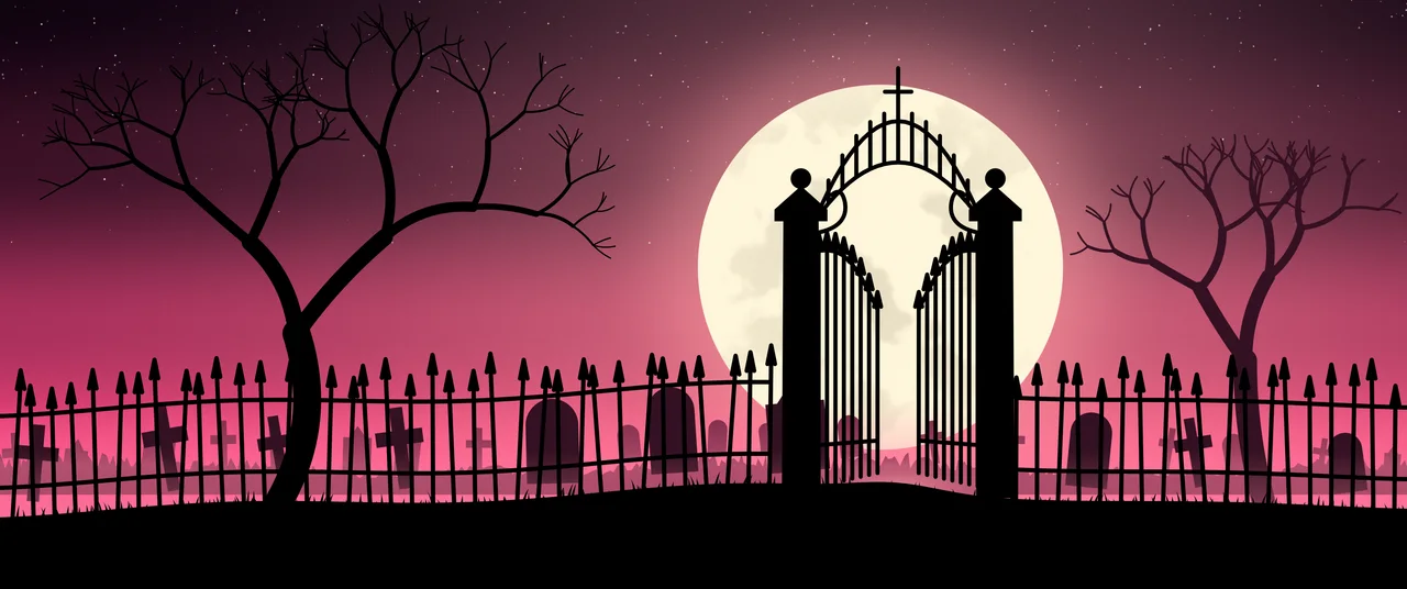 Hot Pink Cemetery Gate ultrawide wallpaper, 3440 × 1440