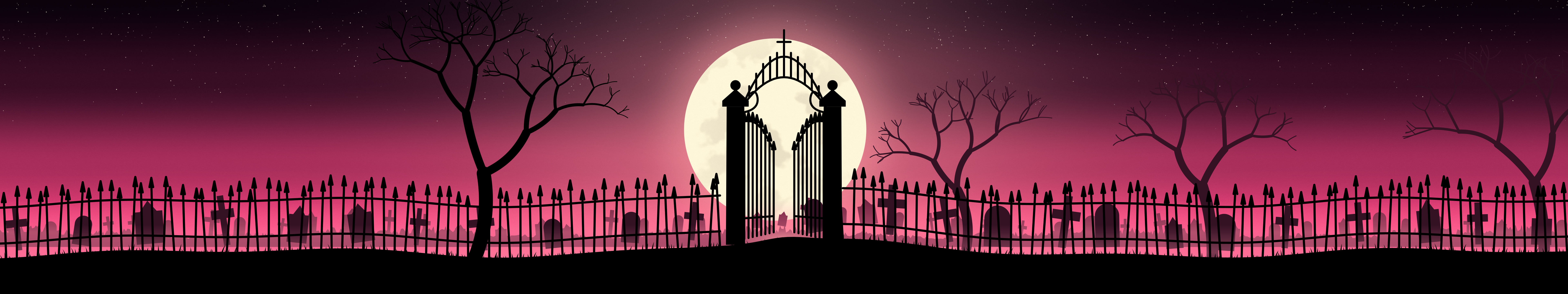 Hot Pink Cemetery Gate triple monitor wallpaper, 7680 × 1440