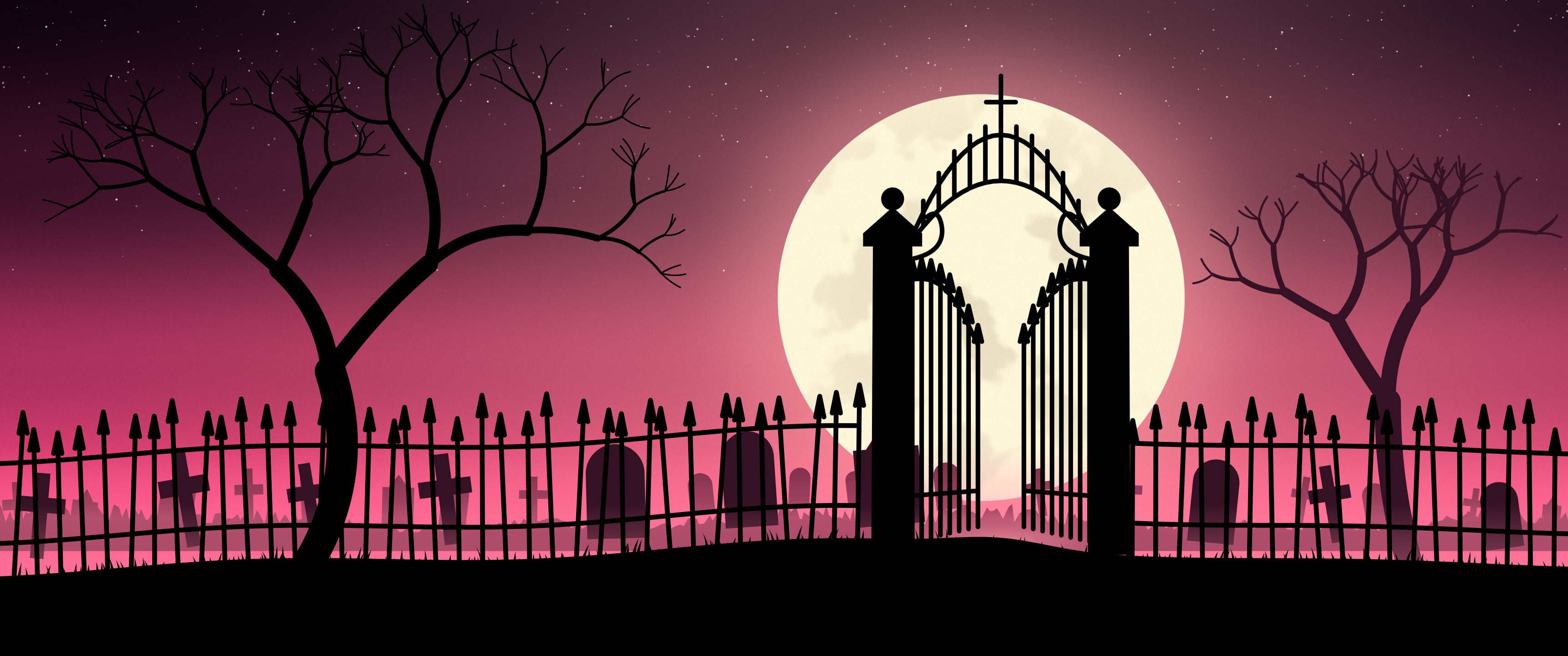 Hot Pink Cemetery Gate ultrawide wallpaper, 3440 × 1440
